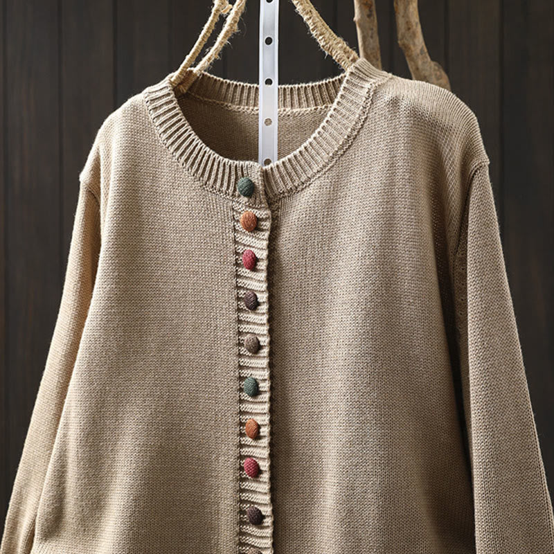 Sweter kardigan z długim rękawem z dzianiny Buddha Stones, kolorowy, z guzikami, bawełniany, z motywem kamieni Buddy - image 10