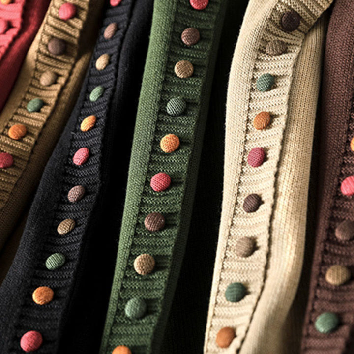 Sweter kardigan z długim rękawem z dzianiny Buddha Stones, kolorowy, z guzikami, bawełniany, z motywem kamieni Buddy - image 20