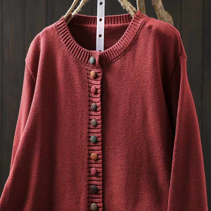 Sweter kardigan z długim rękawem z dzianiny Buddha Stones, kolorowy, z guzikami, bawełniany, z motywem kamieni Buddy - image 15