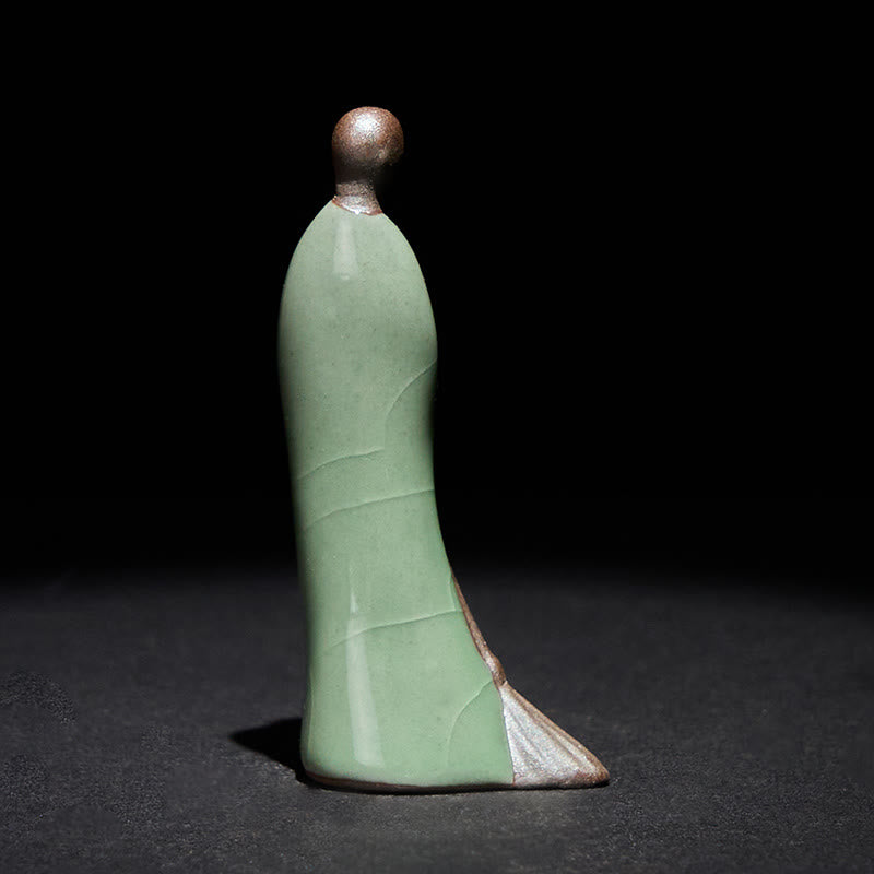 Buddha Stones , mała, bezpostaciowa, ceramiczna figurka Buddy, zamiatający mnich, dekoracja domu, 3,5*1,5*7 cm - image 4