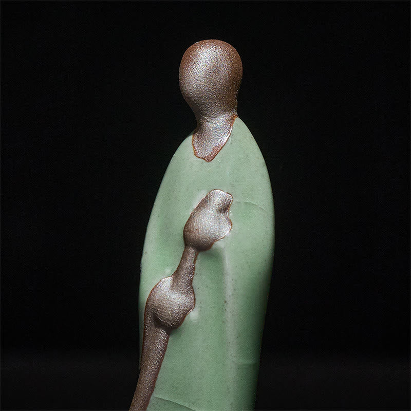 Buddha Stones , mała, bezpostaciowa, ceramiczna figurka Buddy, zamiatający mnich, dekoracja domu, 3,5*1,5*7 cm - image 7