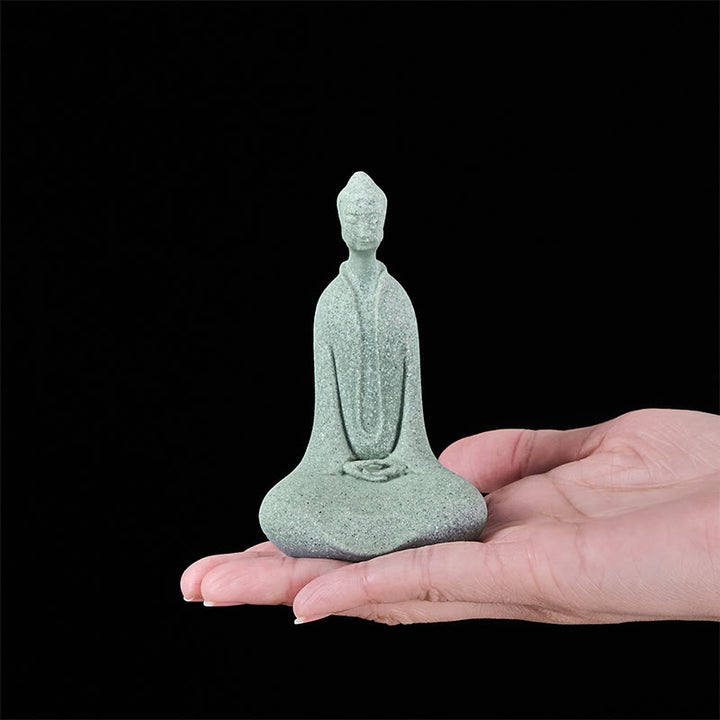 Buddha Stones Medytacja Posąg Buddy z piaskowca Figurka Dekoracja biurka domowego 6*4,5*9,5 cm - image 5