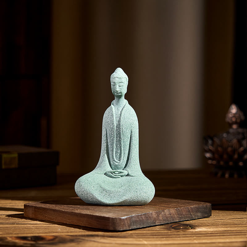 Buddha Stones Medytacja Posąg Buddy z piaskowca Figurka Dekoracja biurka domowego 6*4,5*9,5 cm - image 2