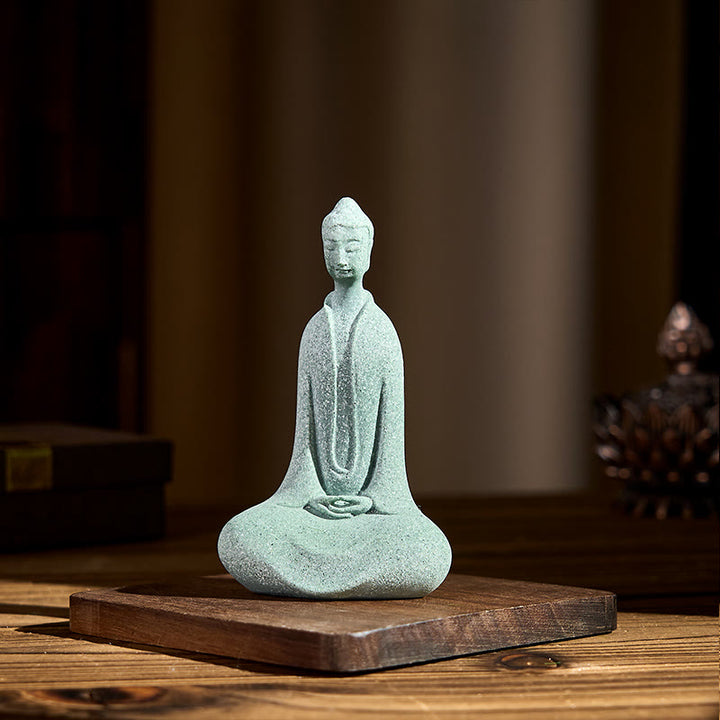 Buddha Stones Medytacja Posąg Buddy z piaskowca Figurka Dekoracja biurka domowego 6*4,5*9,5 cm - image 2