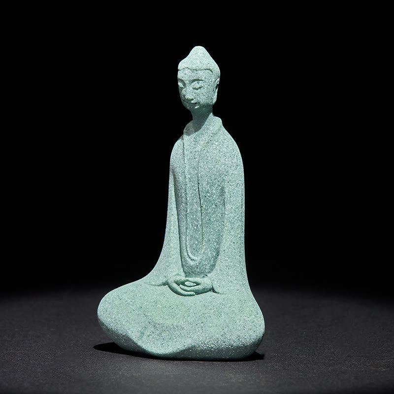Buddha Stones Medytacja Posąg Buddy z piaskowca Figurka Dekoracja biurka domowego 6*4,5*9,5 cm - image 3