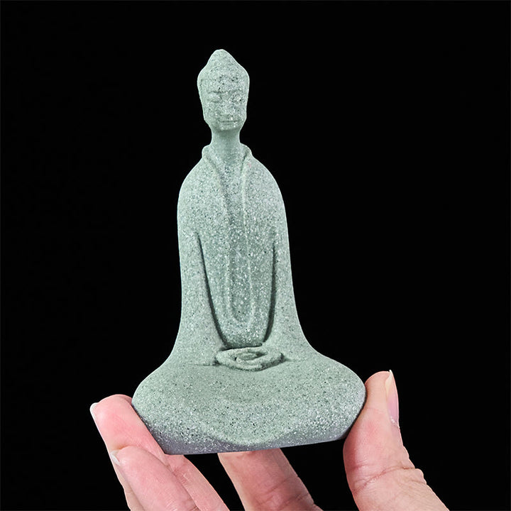 Buddha Stones Medytacja Posąg Buddy z piaskowca Figurka Dekoracja biurka domowego 6*4,5*9,5 cm - image 6