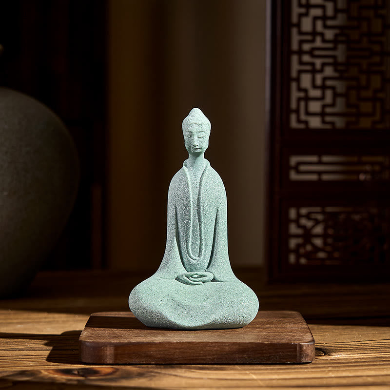 Buddha Stones Medytacja Posąg Buddy z piaskowca Figurka Dekoracja biurka domowego 6*4,5*9,5 cm - image 1