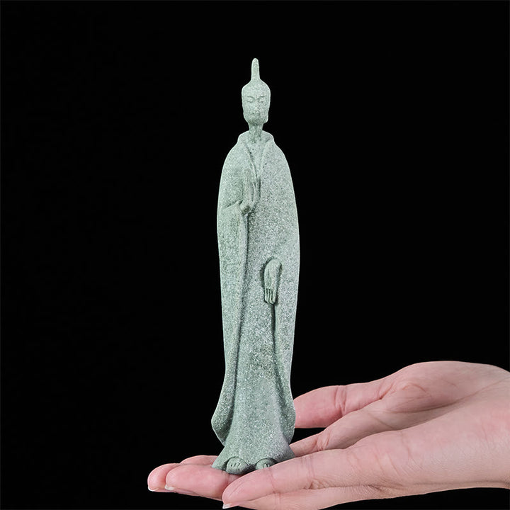 Buddha Stones Medytacja Stojący Budda Posąg z Piaskowca Dekoracja Domu 3,8*6,5*17 cm - image 5
