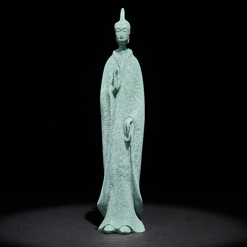 Buddha Stones Medytacja Stojący Budda Posąg z Piaskowca Dekoracja Domu 3,8*6,5*17 cm - image 3