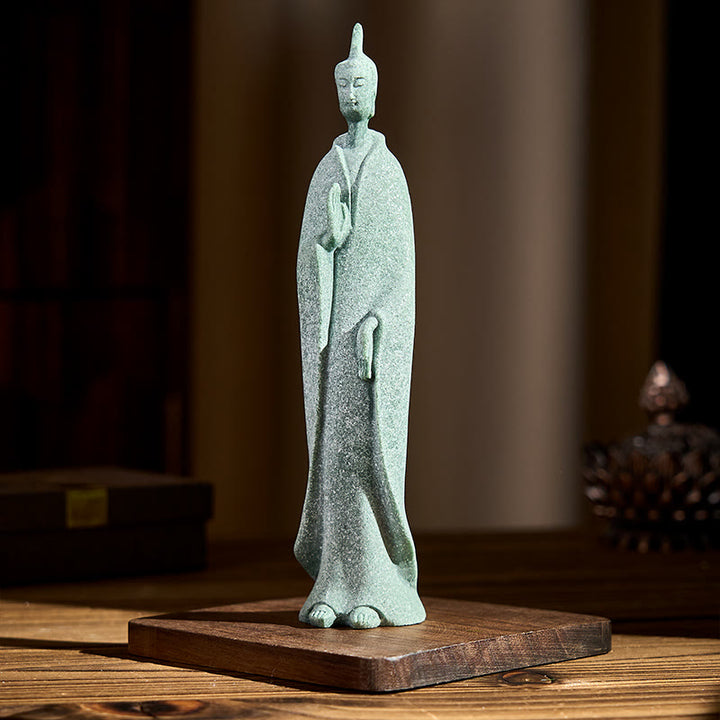 Buddha Stones Medytacja Stojący Budda Posąg z Piaskowca Dekoracja Domu 3,8*6,5*17 cm - image 2