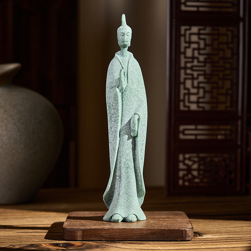 Buddha Stones Medytacja Stojący Budda Posąg z Piaskowca Dekoracja Domu 3,8*6,5*17 cm - image 1