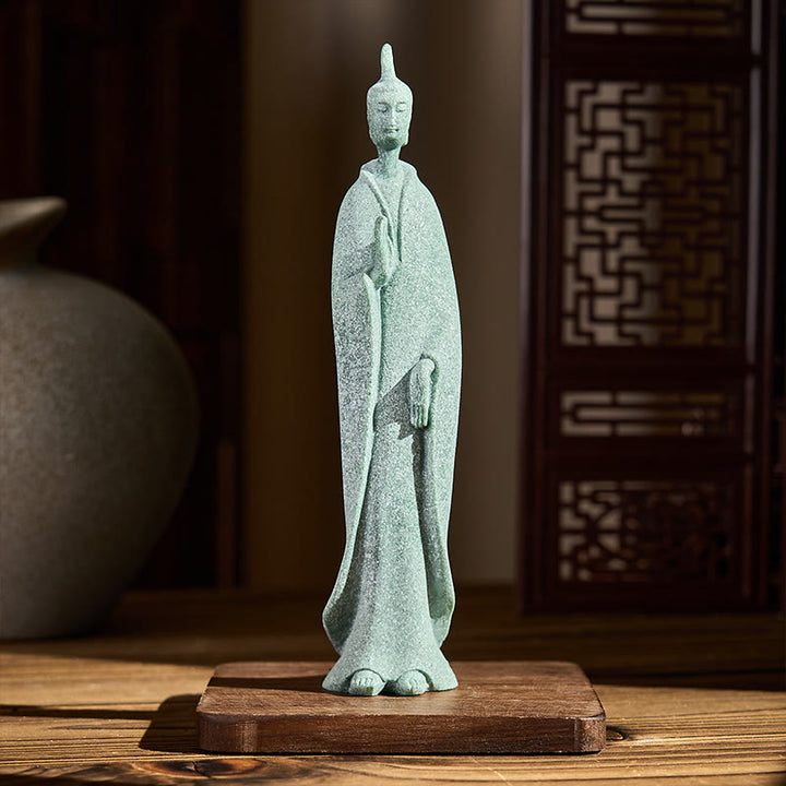 Buddha Stones Medytacja Stojący Budda Posąg z Piaskowca Dekoracja Domu 3,8*6,5*17 cm - image 1