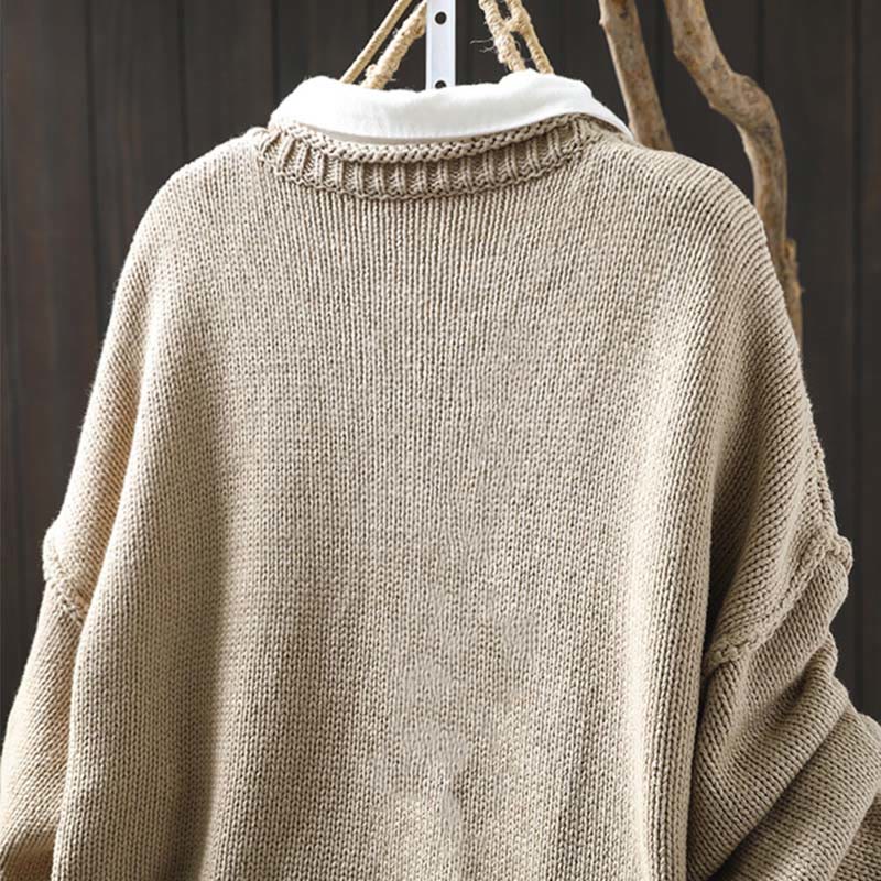 Sweter kardigan damski z długim rękawem i guzikami z motywem figur Buddha Stones z patchworku i bawełny - image 3