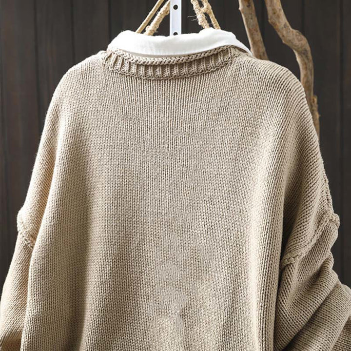 Sweter kardigan damski z długim rękawem i guzikami z motywem figur Buddha Stones z patchworku i bawełny - image 3