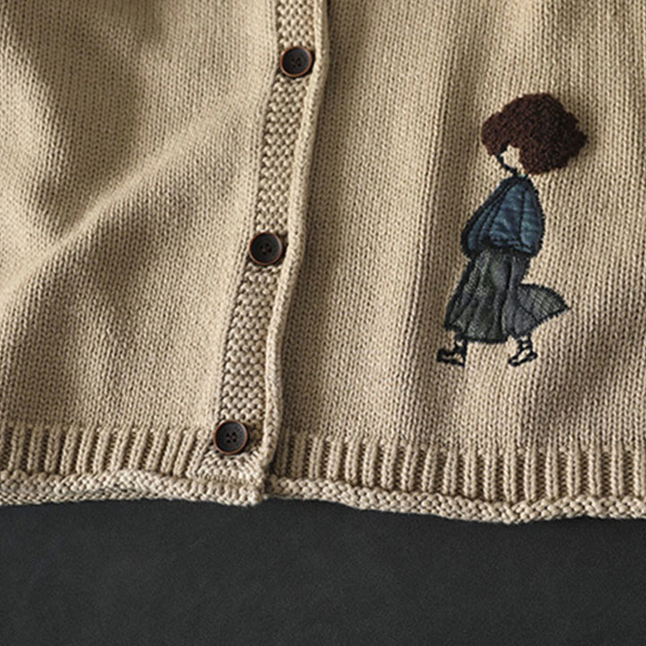 Sweter kardigan damski z długim rękawem i guzikami z motywem figur Buddha Stones z patchworku i bawełny - image 5