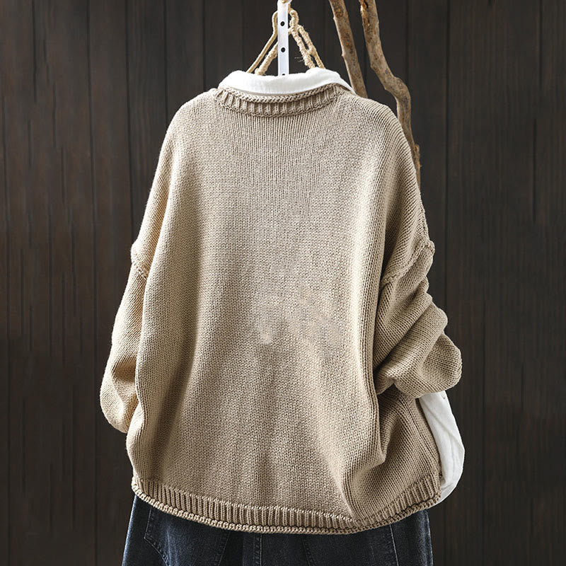 Sweter kardigan damski z długim rękawem i guzikami z motywem figur Buddha Stones z patchworku i bawełny - image 1