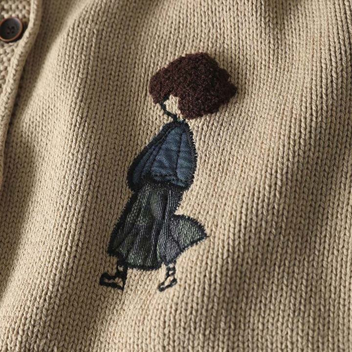 Sweter kardigan damski z długim rękawem i guzikami z motywem figur Buddha Stones z patchworku i bawełny - image 9