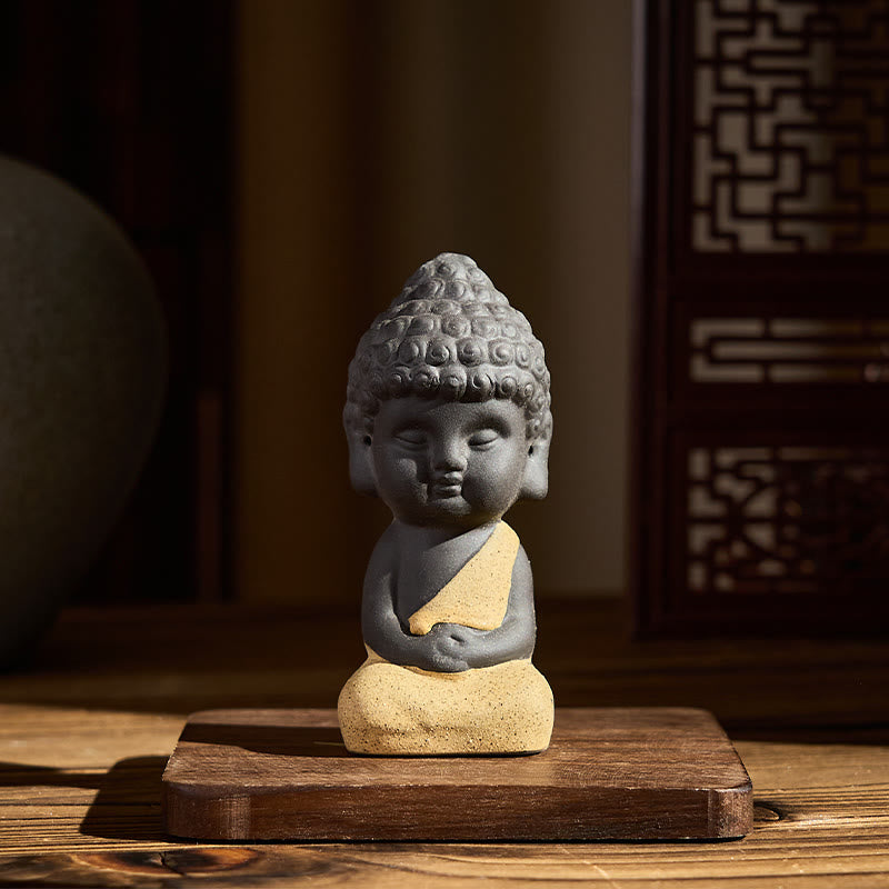 Buddha Stones, symbol Buddy Tathagaty, projekt fioletowej gliny, dekoracja biurka spokoju - Żółty Budda 4*4*8,5 cm - image 3