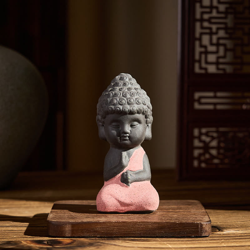 Buddha Stones, symbol Buddy Tathagaty, projekt fioletowej gliny, dekoracja biurka spokoju - Różowy Budda 4*4*8,5 cm - image 1