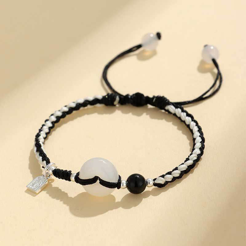 Bransoletka z klamrą szczęścia z zielonego awenturynu i agatu Buddha Stones - Sznurek z białego agatu i czarnego srebra (obwód nadgarstka: 14-18 cm) - image 13