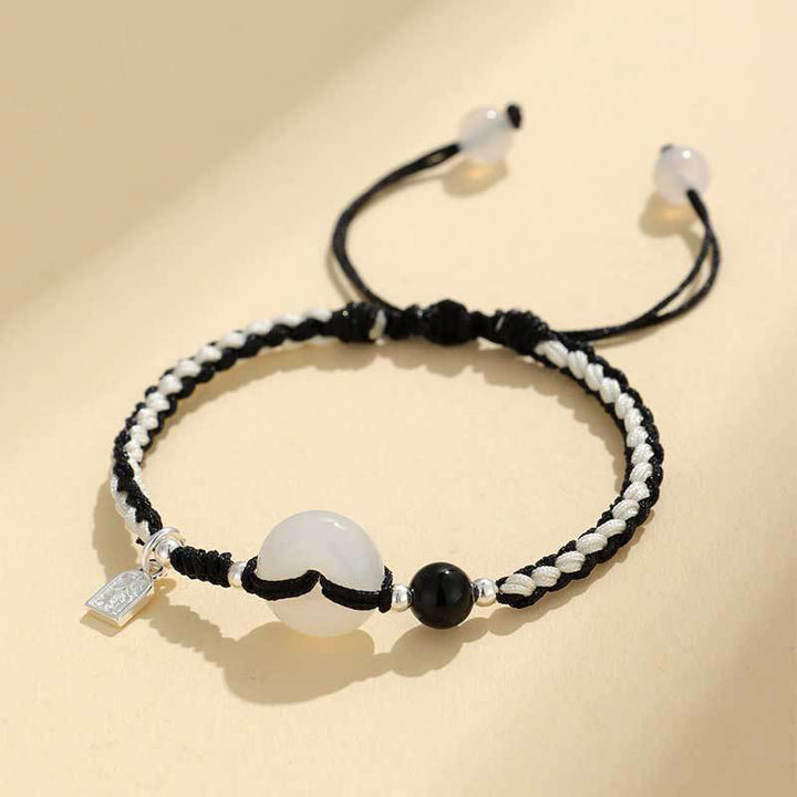 Bransoletka z klamrą szczęścia z zielonego awenturynu i agatu Buddha Stones - Sznurek z białego agatu i czarnego srebra (obwód nadgarstka: 14-18 cm) - image 13