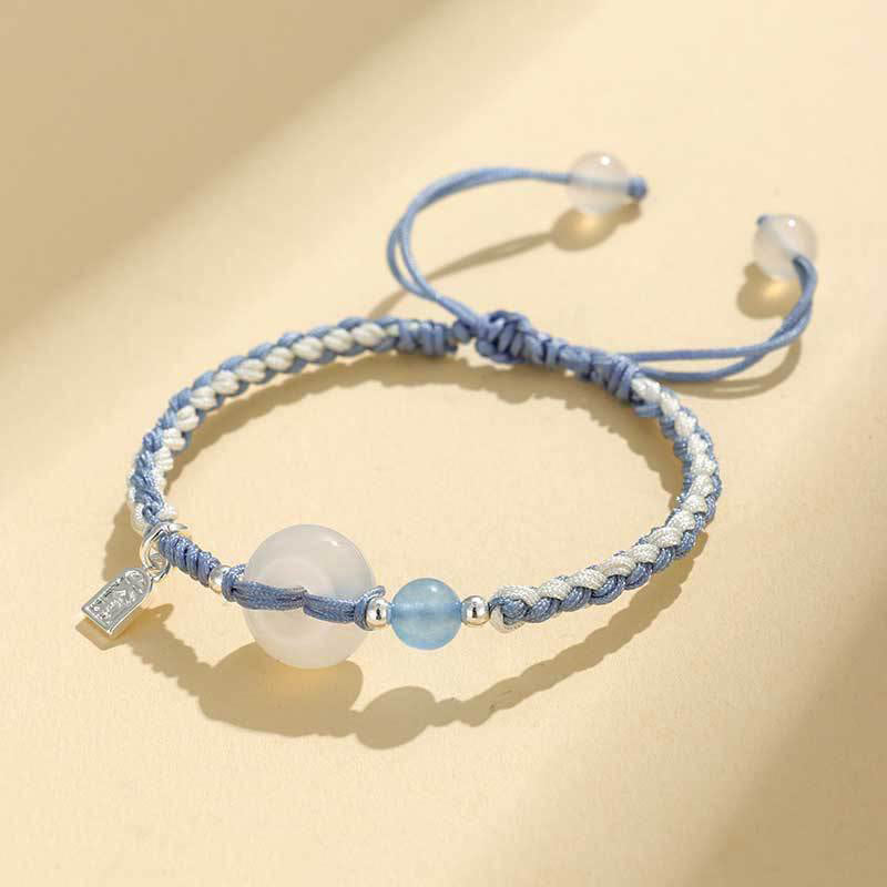Bransoletka z klamrą szczęścia z zielonego awenturynu i agatu Buddha Stones - Sznurek z białego agatu w kolorze niebieskim (obwód nadgarstka: 14-18 cm) - image 15