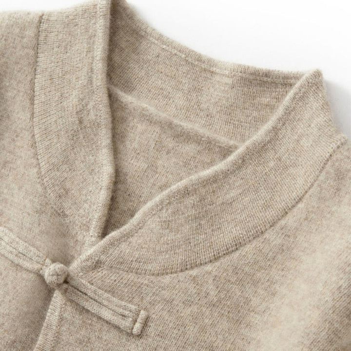 Męski sweter z długim rękawem z wełny z motywem Buddha Stones w jednolitym kolorze z chińskimi guzikami żaby - image 10