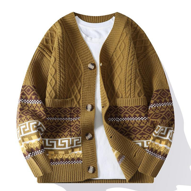Sweter męski z długim rękawem i kieszeniami w stylu etnicznym z Buddha Stones - DarkGoldenrod - US/UK/AU44， EU54 (4XL) - image 8
