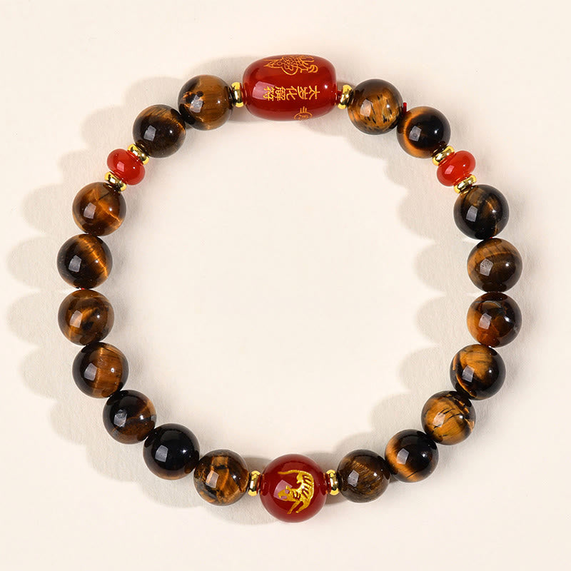 Bransoletka ochronna z 12 Buddha Stones z chińskiego znaku zodiaku, naturalnym tygrysim okiem i czerwonym agatem - 8 mm (obwód nadgarstka 14-16 cm) - Tygrys - image 3