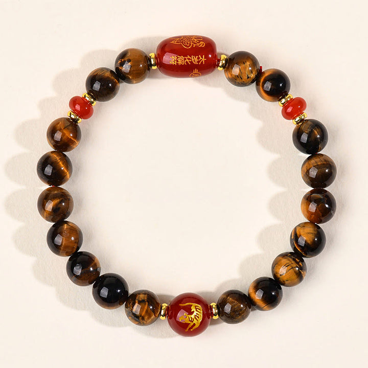 Bransoletka ochronna z 12 Buddha Stones z chińskiego znaku zodiaku, naturalnym tygrysim okiem i czerwonym agatem - 8 mm (obwód nadgarstka 14-16 cm) - Tygrys - image 3