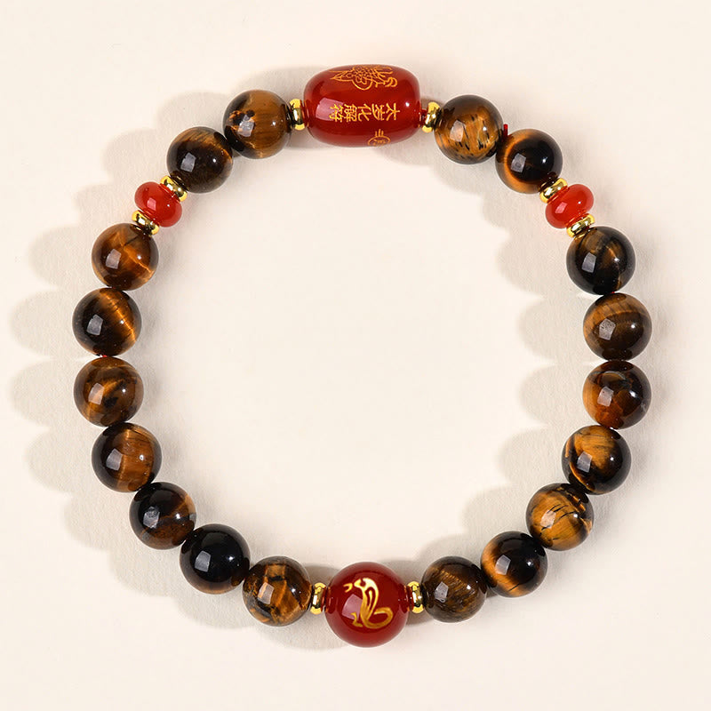 Bransoletka ochronna z 12 Buddha Stones z chińskiego znaku zodiaku, naturalnym tygrysim okiem i czerwonym agatem - 8 mm (obwód nadgarstka 14-16 cm) - Wąż - image 12