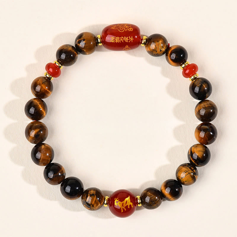 Bransoletka ochronna z 12 Buddha Stones z chińskiego znaku zodiaku, naturalnym tygrysim okiem i czerwonym agatem - 8 mm (obwód nadgarstka 14-16 cm) - Koza - image 15