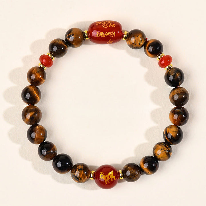 Bransoletka ochronna z 12 Buddha Stones z chińskiego znaku zodiaku, naturalnym tygrysim okiem i czerwonym agatem - 8 mm (obwód nadgarstka 14-16 cm) - Koza - image 15