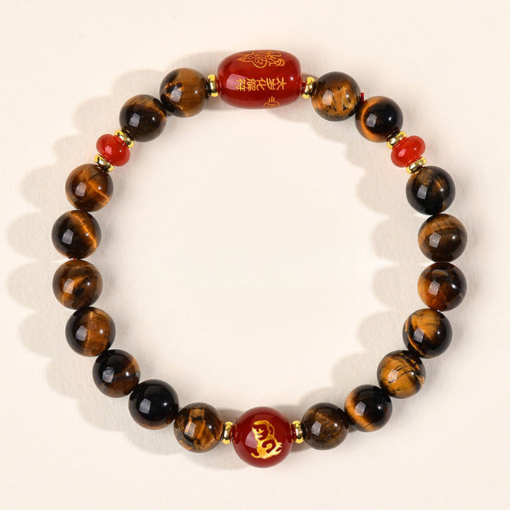 Bransoletka ochronna z 12 Buddha Stones z chińskiego znaku zodiaku, naturalnym tygrysim okiem i czerwonym agatem - 8 mm (obwód nadgarstka 14-16 cm) - Małpa - image 16