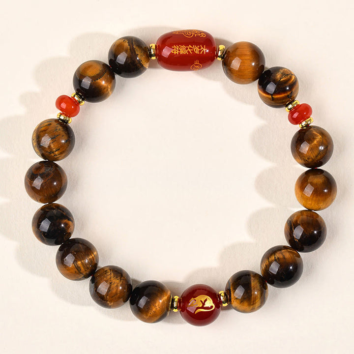Bransoletka ochronna z 12 Buddha Stones z chińskiego znaku zodiaku, naturalnym tygrysim okiem i czerwonym agatem - 10 mm (obwód nadgarstka 16-17 cm) - Szczur - image 20