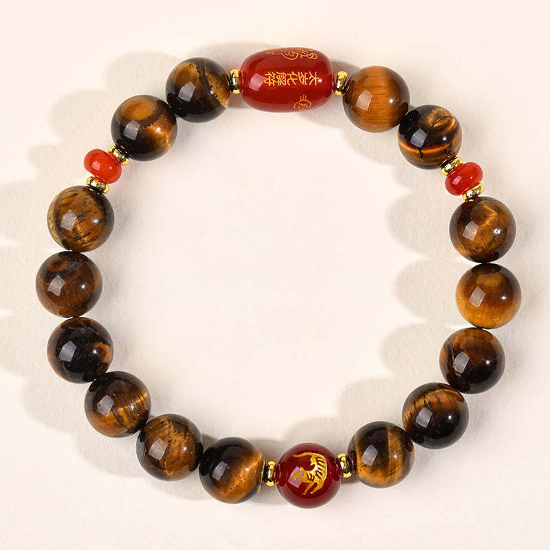 Bransoletka ochronna z 12 Buddha Stones z chińskiego znaku zodiaku, naturalnym tygrysim okiem i czerwonym agatem - 10 mm (obwód nadgarstka 16-17 cm) - Tygrys - image 22