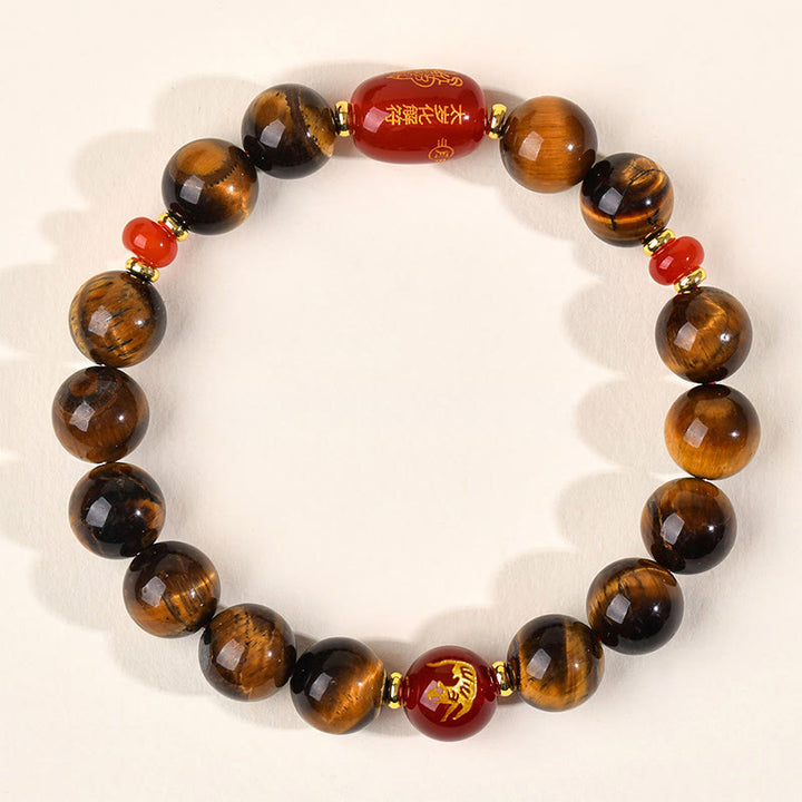 Bransoletka ochronna z 12 Buddha Stones z chińskiego znaku zodiaku, naturalnym tygrysim okiem i czerwonym agatem - 10 mm (obwód nadgarstka 16-17 cm) - Tygrys - image 22