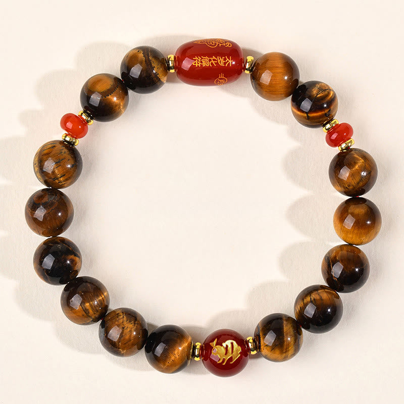 Bransoletka ochronna z 12 Buddha Stones z chińskiego znaku zodiaku, naturalnym tygrysim okiem i czerwonym agatem - 10 mm (obwód nadgarstka 16-17 cm) - Królik - image 23