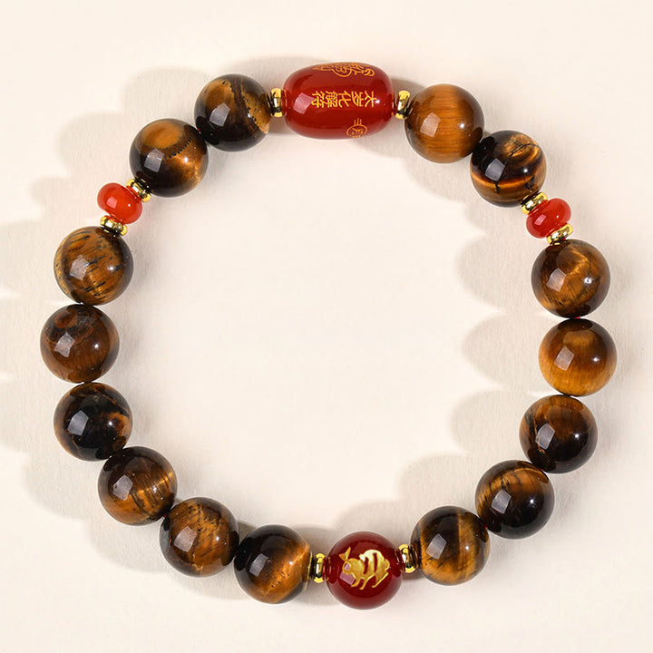Bransoletka ochronna z 12 Buddha Stones z chińskiego znaku zodiaku, naturalnym tygrysim okiem i czerwonym agatem - 10 mm (obwód nadgarstka 16-17 cm) - Królik - image 23