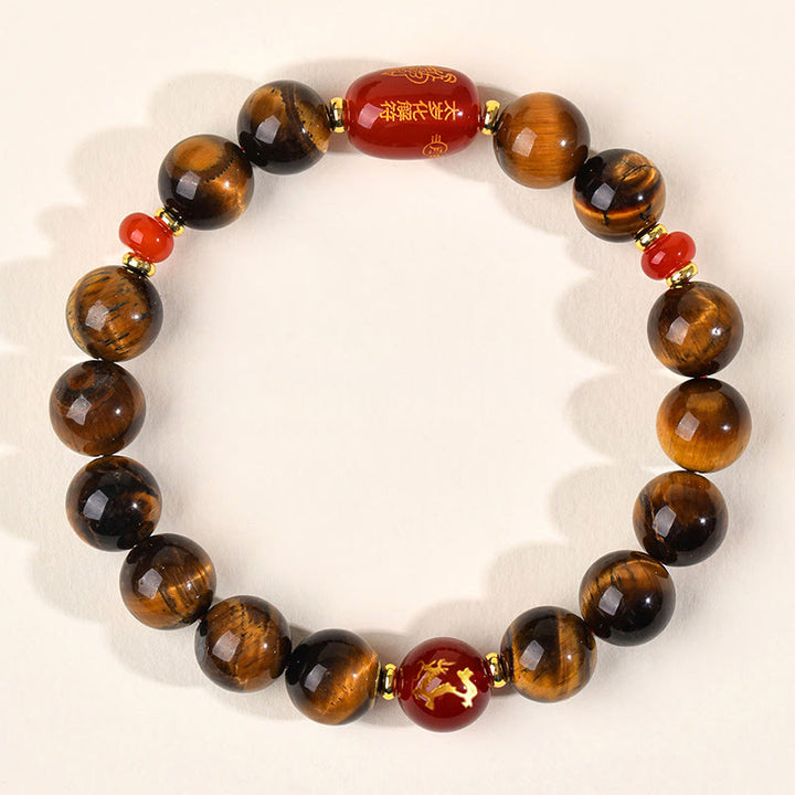 Bransoletka ochronna z 12 Buddha Stones z chińskiego znaku zodiaku, naturalnym tygrysim okiem i czerwonym agatem - 10 mm (obwód nadgarstka 16-17 cm) - Smok - image 24