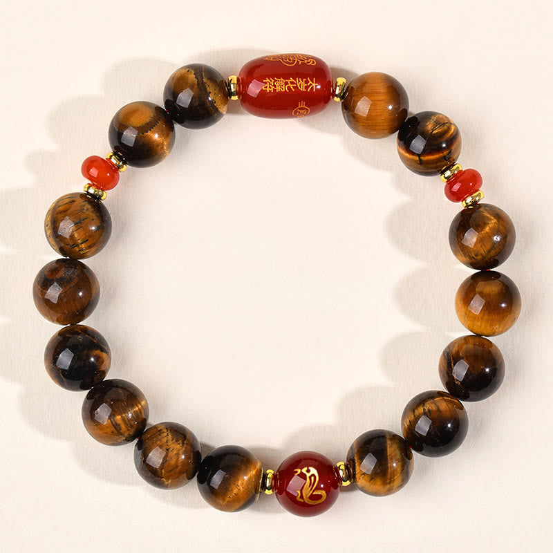 Bransoletka ochronna z 12 Buddha Stones z chińskiego znaku zodiaku, naturalnym tygrysim okiem i czerwonym agatem - 10 mm (obwód nadgarstka 16-17 cm) - Wąż - image 25