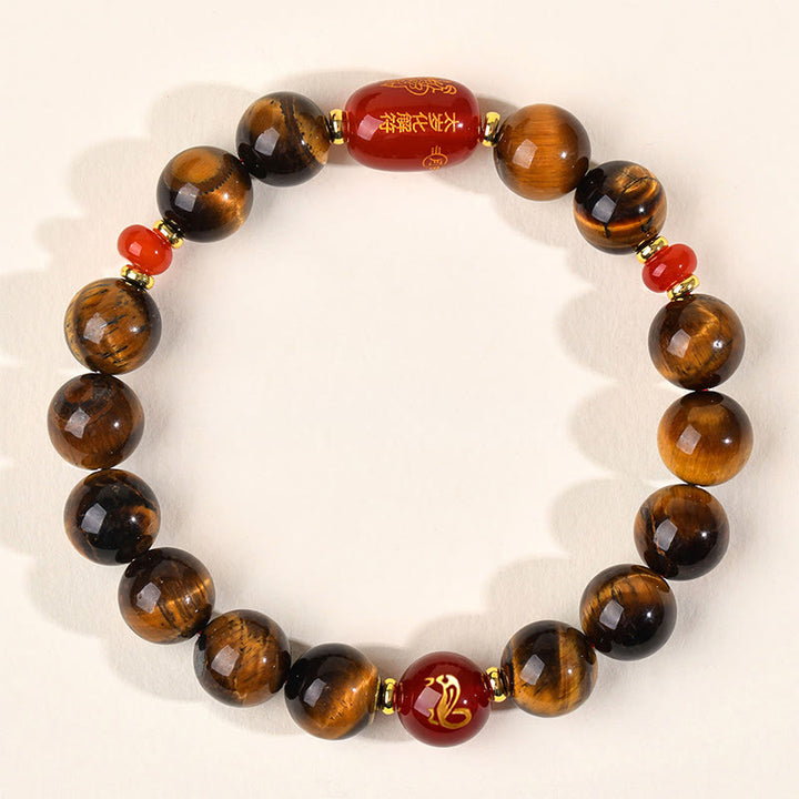 Bransoletka ochronna z 12 Buddha Stones z chińskiego znaku zodiaku, naturalnym tygrysim okiem i czerwonym agatem - 10 mm (obwód nadgarstka 16-17 cm) - Wąż - image 25