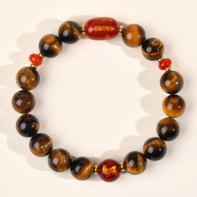 Bransoletka ochronna z 12 Buddha Stones z chińskiego znaku zodiaku, naturalnym tygrysim okiem i czerwonym agatem - 10 mm (obwód nadgarstka 16-17 cm) - Koza - image 28