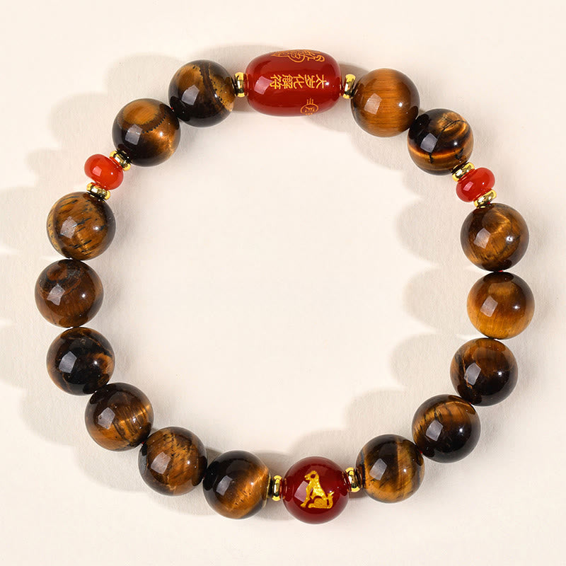 Bransoletka ochronna z 12 Buddha Stones z chińskiego znaku zodiaku, naturalnym tygrysim okiem i czerwonym agatem - 10 mm (obwód nadgarstka 16-17 cm) - Pies - image 31