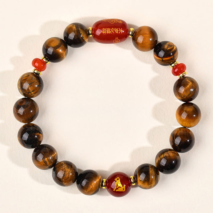 Bransoletka ochronna z 12 Buddha Stones z chińskiego znaku zodiaku, naturalnym tygrysim okiem i czerwonym agatem - 10 mm (obwód nadgarstka 16-17 cm) - Pies - image 31