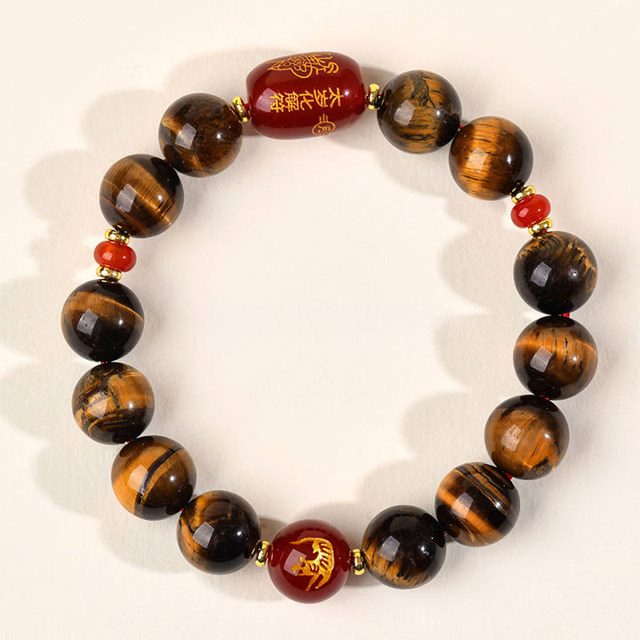 Bransoletka ochronna z 12 Buddha Stones z chińskiego znaku zodiaku, naturalnym tygrysim okiem i czerwonym agatem - 12 mm (obwód nadgarstka 17-18 cm) - Tygrys - image 35