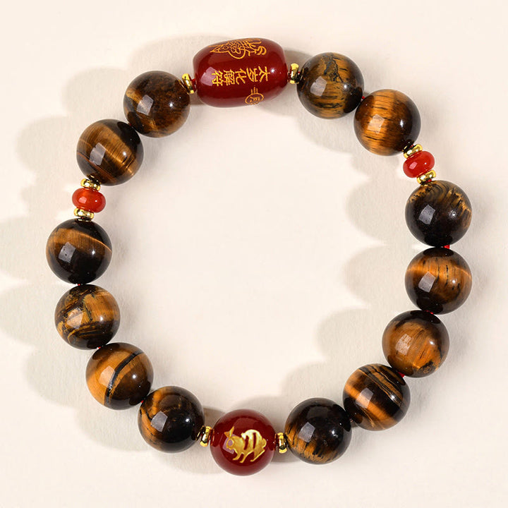 Bransoletka ochronna z 12 Buddha Stones z chińskiego znaku zodiaku, naturalnym tygrysim okiem i czerwonym agatem - 12 mm (obwód nadgarstka 17-18 cm) - Królik - image 36
