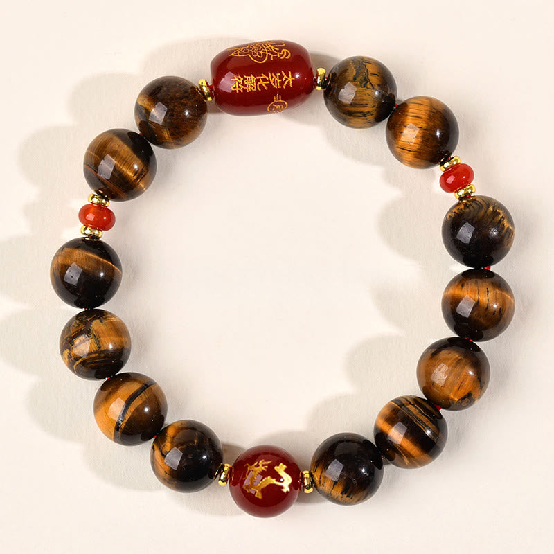 Bransoletka ochronna z 12 Buddha Stones z chińskiego znaku zodiaku, naturalnym tygrysim okiem i czerwonym agatem - 12 mm (obwód nadgarstka 17-18 cm) - Smok - image 37