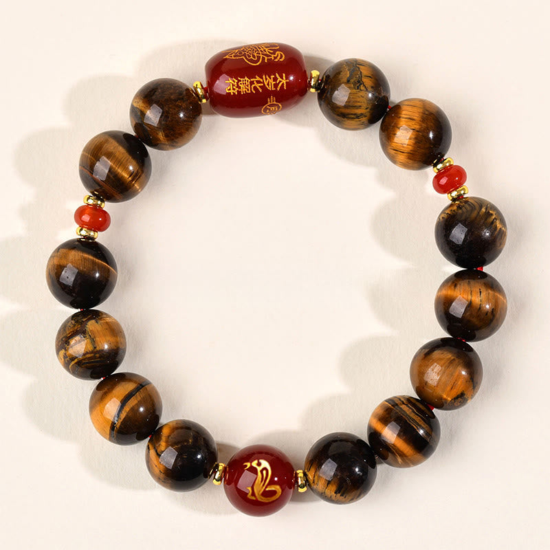 Bransoletka ochronna z 12 Buddha Stones z chińskiego znaku zodiaku, naturalnym tygrysim okiem i czerwonym agatem - 12 mm (obwód nadgarstka 17-18 cm) - Wąż - image 38