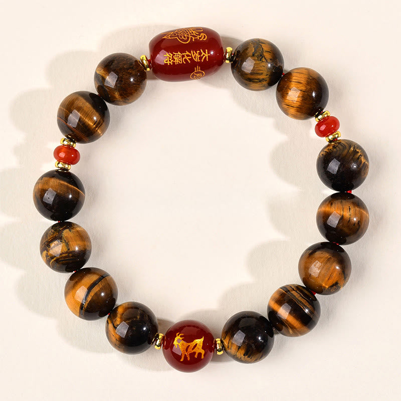 Bransoletka ochronna z 12 Buddha Stones z chińskiego znaku zodiaku, naturalnym tygrysim okiem i czerwonym agatem - 12 mm (obwód nadgarstka 17-18 cm) - Koza - image 40
